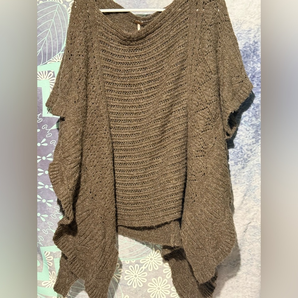 Free People Elegant Taupe Knit oversized Poncho